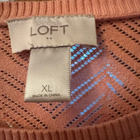 LOFT Peach Chevron Open-Knit Crewneck Sweater - Picture 2 of 4